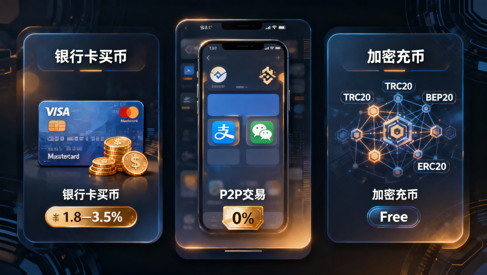 Three Binance deposit methods comparison: card, P2P, and crypto deposit