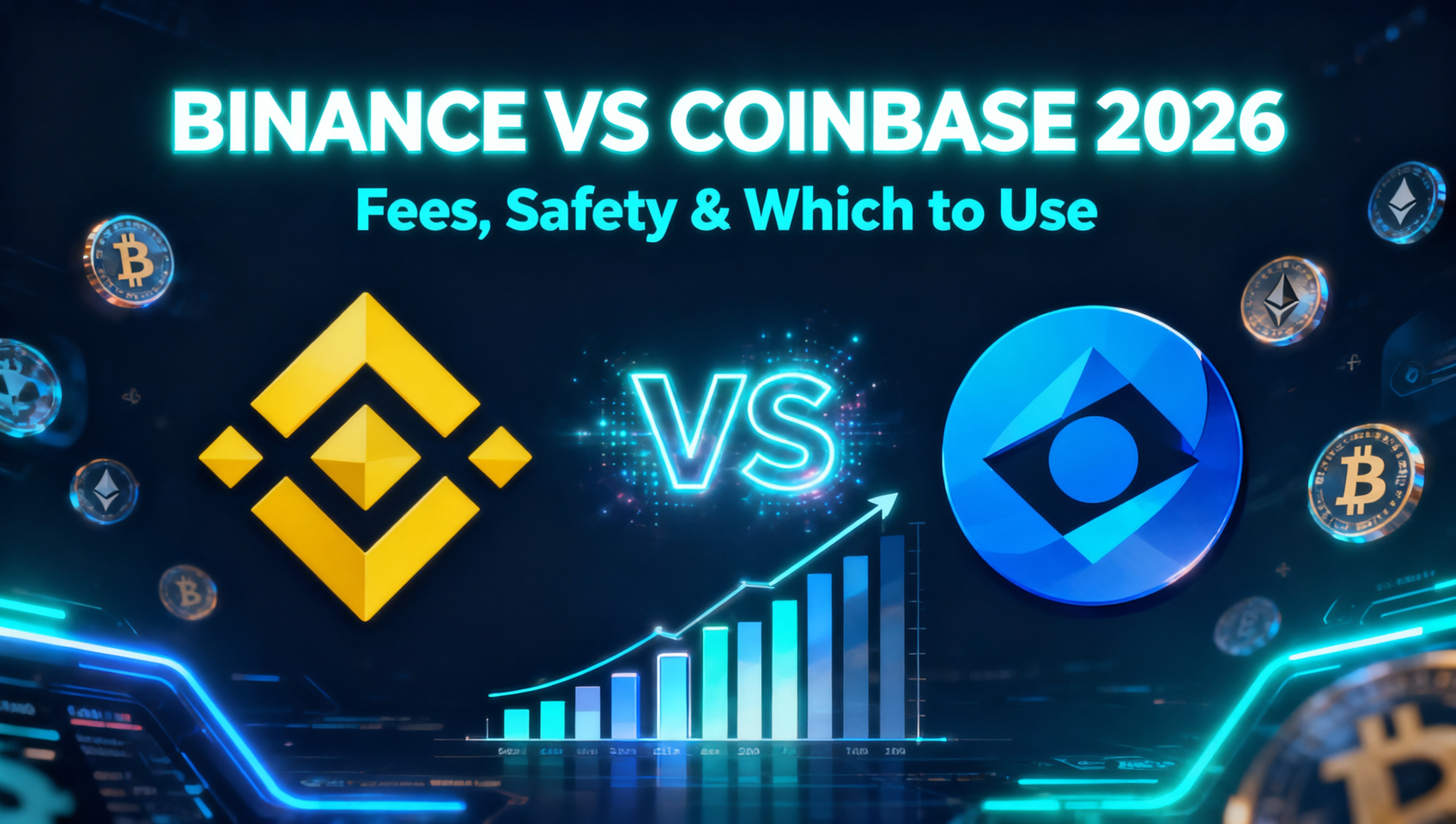 Binance vs Coinbase 2026 深度对比：手续费、安全性、币种数量与选哪个（附30秒决策表）