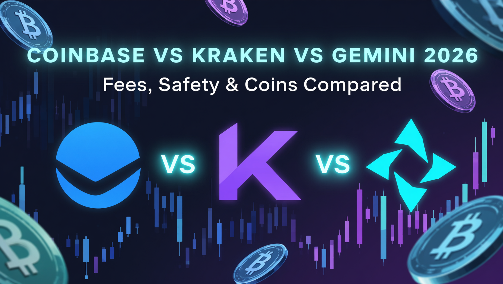 Coinbase vs Kraken vs Gemini 2026 深度对比：费率、安全性、币种与选哪个（附30秒决策表）