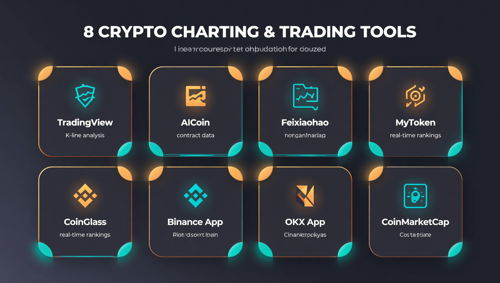 币圈看盘软件推荐：8款主流工具分类对比——TradingView、AICoin、非小号、MyToken、CoinGlass、币安/OKX App、CoinMarketCap，深色信息图