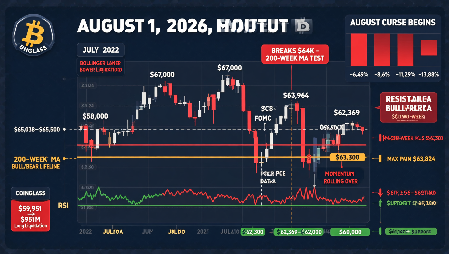 2026年8月1日加密市场深度分析 BTC跌破64K 试探200周均线 多头清算 8月魔咒开启