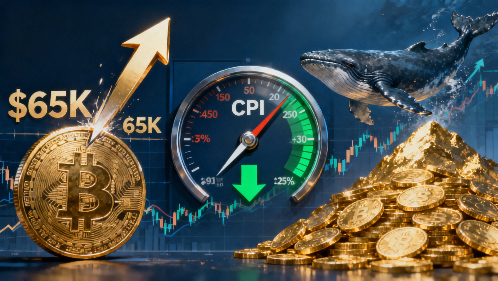 2026年7月15日币圈新闻深度评论 — BTC突破$65K、6月CPI降温至3.5%、鲸鱼$4.3亿抛售vs $7.1亿累计、韩国Upbit交易量暴增1,318%、社交热度21个月低点看涨信号、ECB数字欧元试点启动