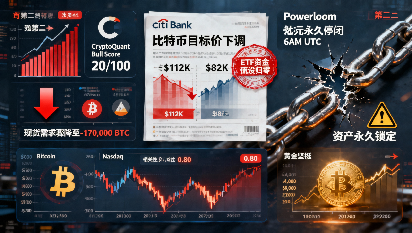 7月21日：BTC结构脆弱现货需求-17万BTC，花旗下调目标至$82K，Powerloom链关闭