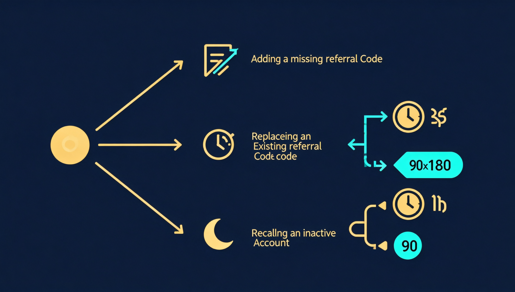 Flowchart distinguishing rebinding versus adding a referral code, and how recall works on Binance vs OKX