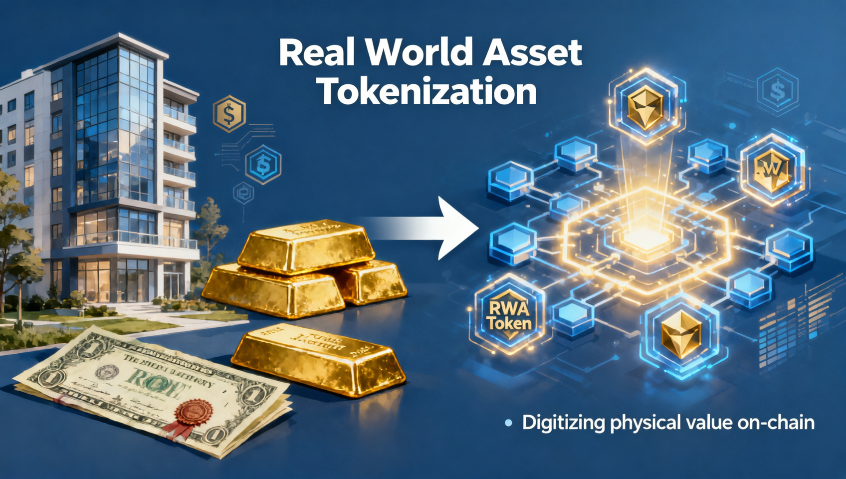 Real World Asset Tokenization Concept Diagram, Physical Assets On-Chain Illustration