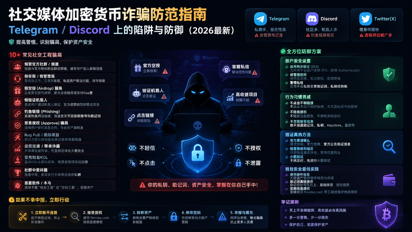 社交媒体加密货币诈骗防范指南：Telegram / Discord 上的陷阱与防御（2026最新）