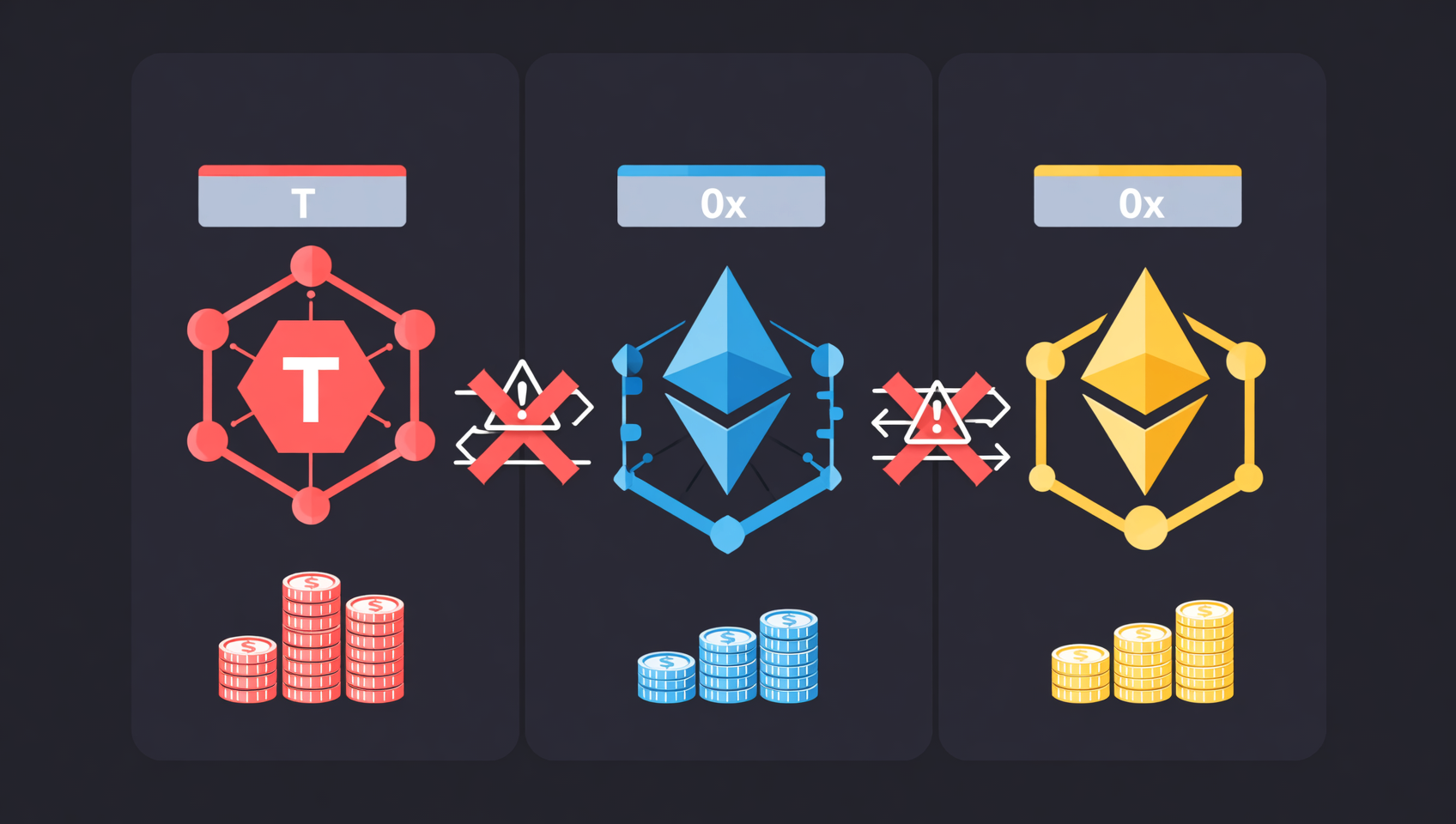 Address formats and fee differences for USDT on the three main chains: T-prefix and 0x-prefix addresses are not interchangeable