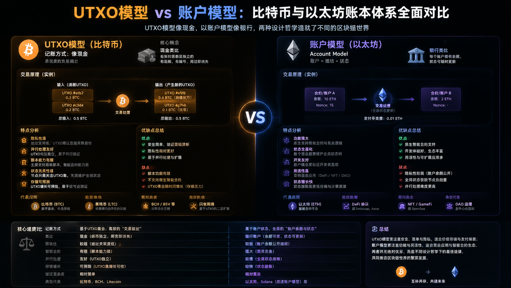 UTXO模型 vs 账户模型：比特币与以太坊账本体系全面对比